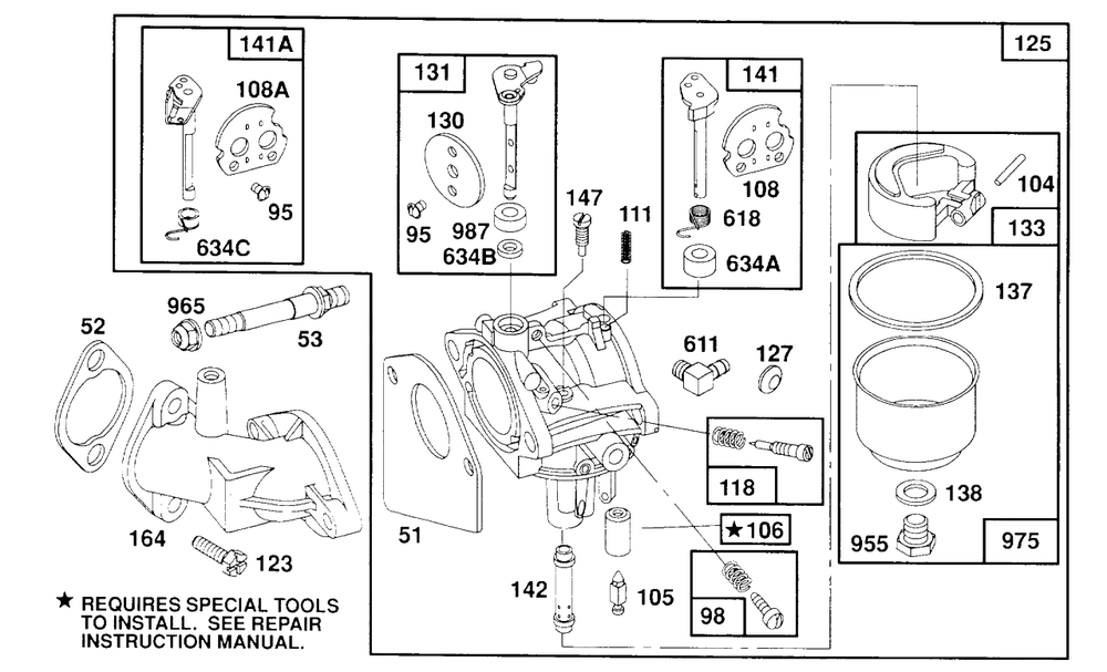 Carburetor Assembly Diagram and Parts List for 259707-4007-XX  Briggs and Stratton Engine